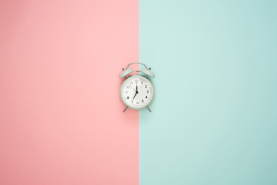Gray Double-bell Clock, alarm clock, art, background, blue, clock face, HD wallpaper