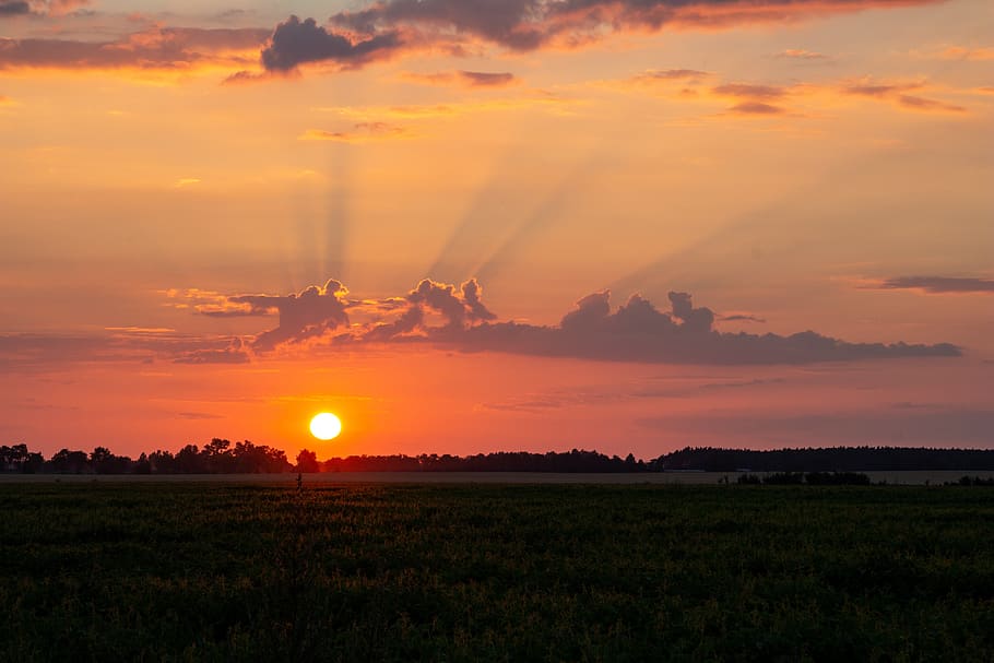 sunset, the sun, west, sky, clouds, twilight, landscape, sunrise HD wallpaper