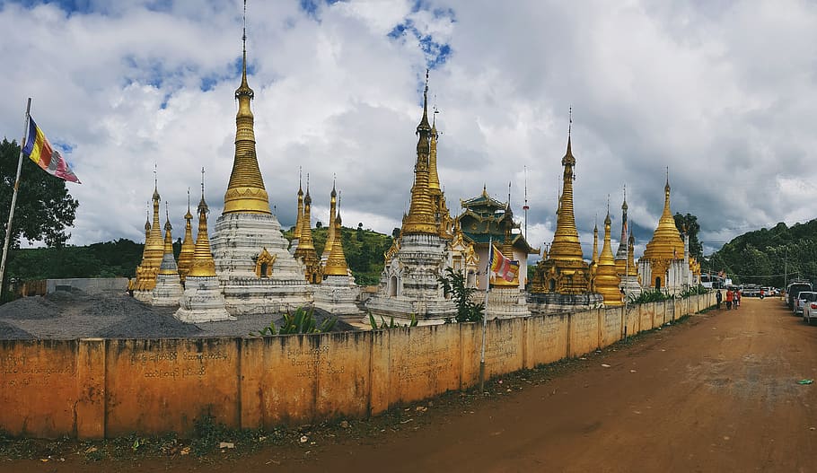 brown wall, building, temple, tower, shrine, architecture, spire HD wallpaper