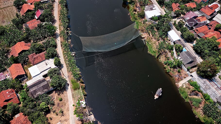 Bird's Eye View Photography of River in Between Houses, architecture, HD wallpaper