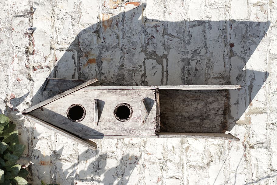 wall, building, bunker, hole, window, brick, bird house, architecture HD wallpaper