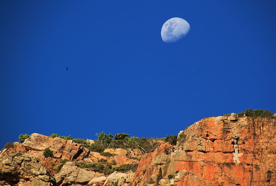 nature, landscape, moon, sky, clear, blue, scenics - nature HD wallpaper