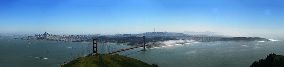san fransico, bridge, panorama, cloud, bay area, water, sky HD wallpaper