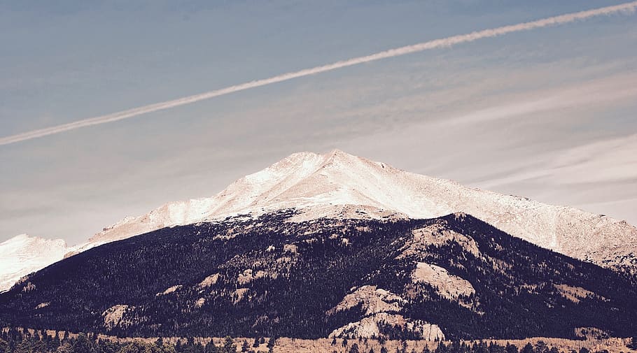 sky, clouds, mountain, valley, trees, plant, landscape, nature HD wallpaper