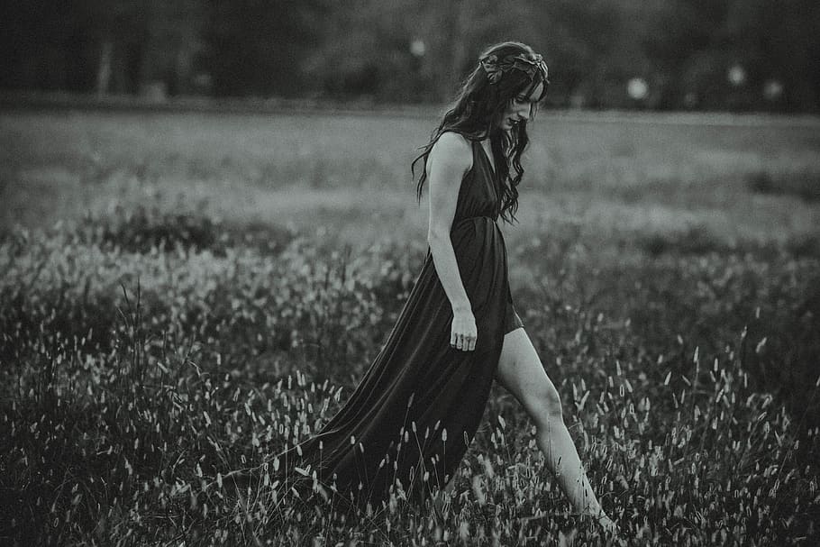 one person, young women, land, young adult, long hair, field HD wallpaper