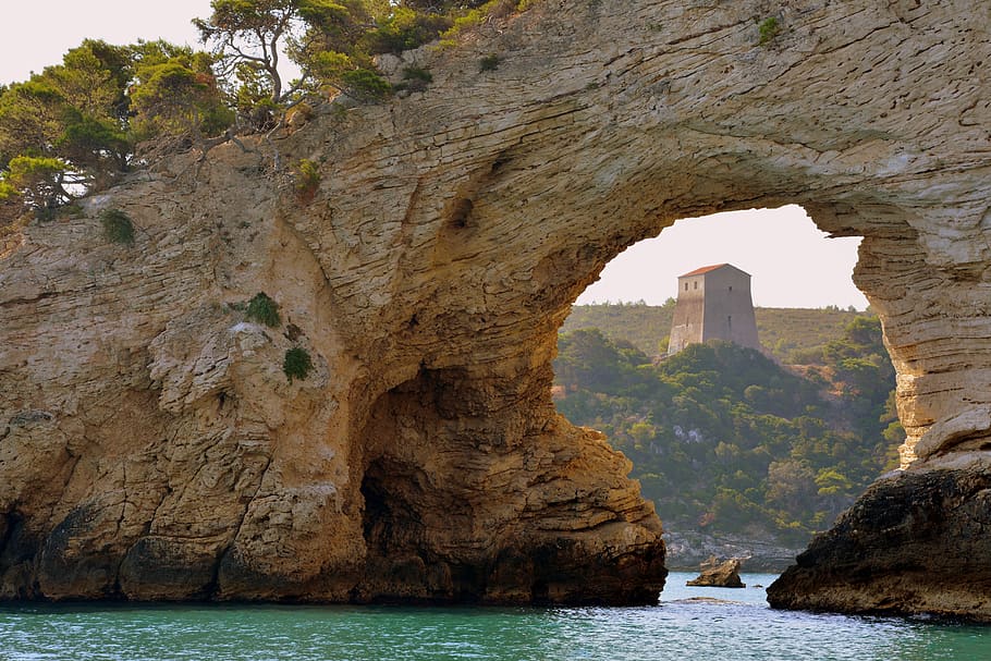 arc, rock, sea, cliffs, nature, cave, lovers arch, arco san felice HD wallpaper