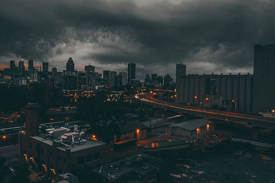 architecture, building, infrastructure, city, dark, night, lights HD wallpaper