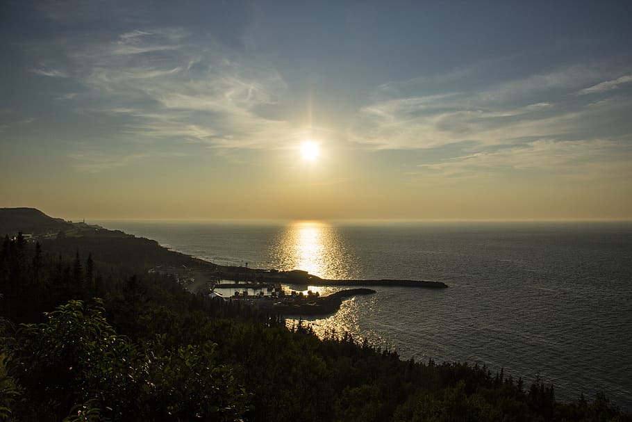 ocean, quebec, forest, view, sun, sunset, water, sea, scenics - nature HD wallpaper
