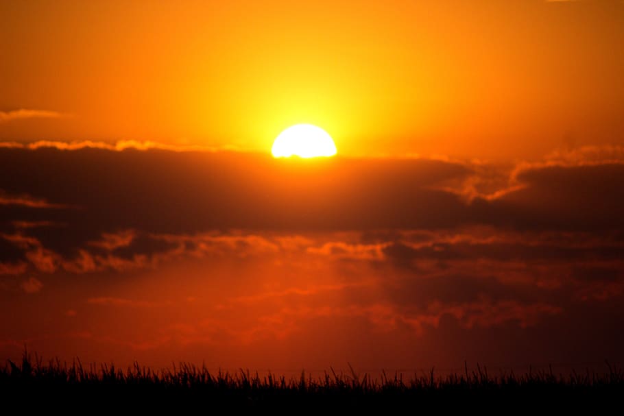 sun, west, twilight, landscape, nature, sky, clouds, evening HD wallpaper