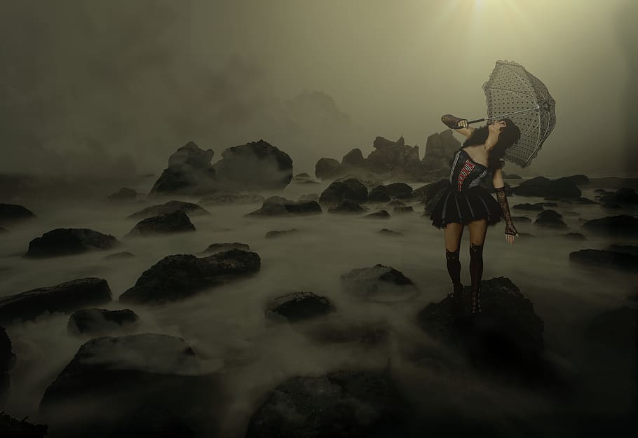 woman, gothic, pretty, screen, human, landscape, adult, waters HD wallpaper