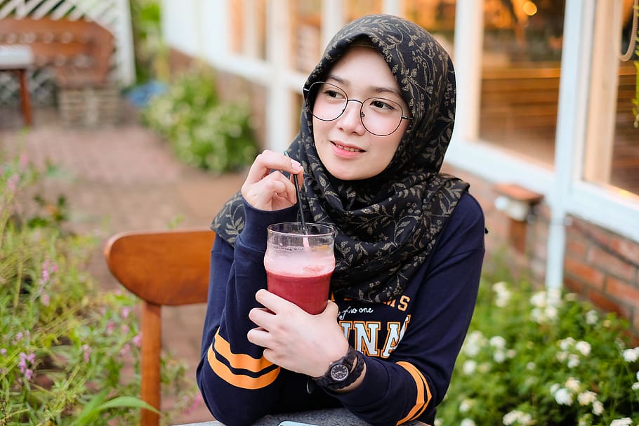 Woman Holding Cup of Red Juice, beautiful, beauty, drink, facial expression