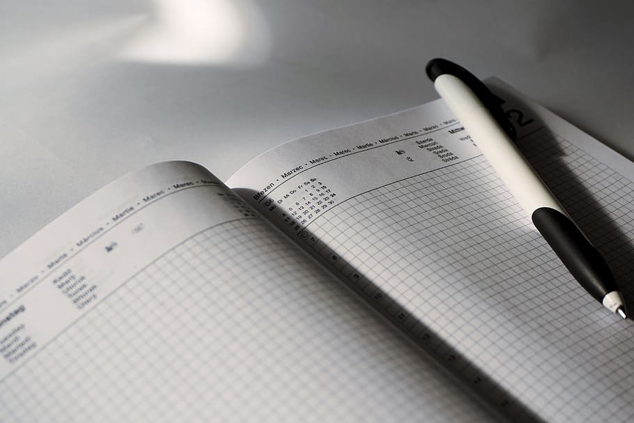 Black and White Click Pen, agenda, calendar, date, dates, notebook HD wallpaper