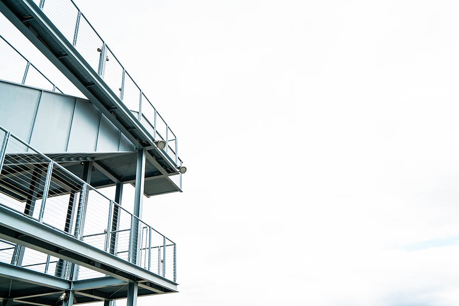 gray concrete building, banister, handrail, new york city, whitney museum HD wallpaper