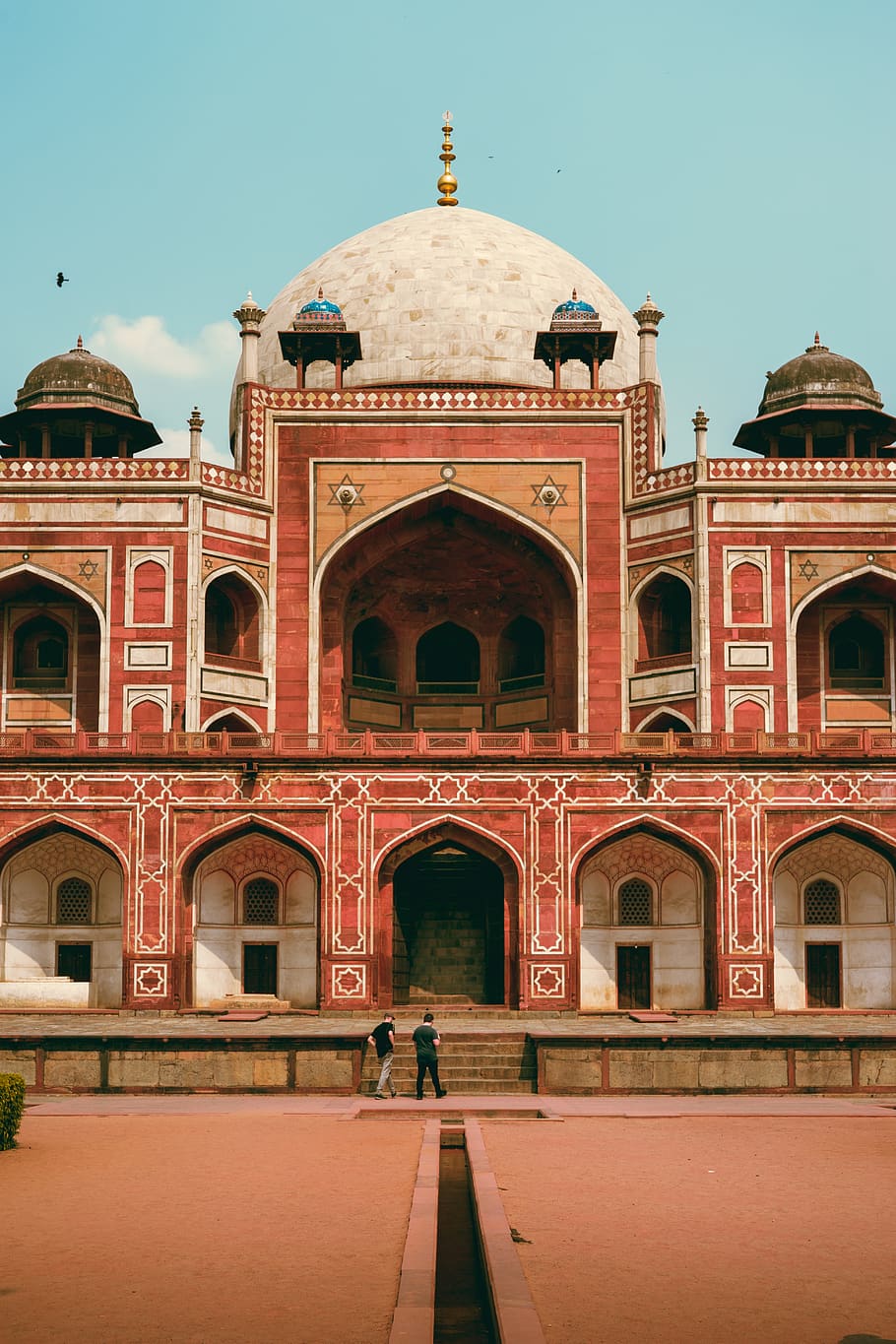 red concrete mosque, architecture, building exterior, sky, built structure HD wallpaper