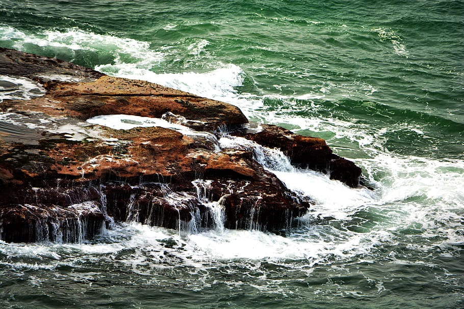water, sea, motion, beauty in nature, wave, rock, surfing, scenics - nature HD wallpaper