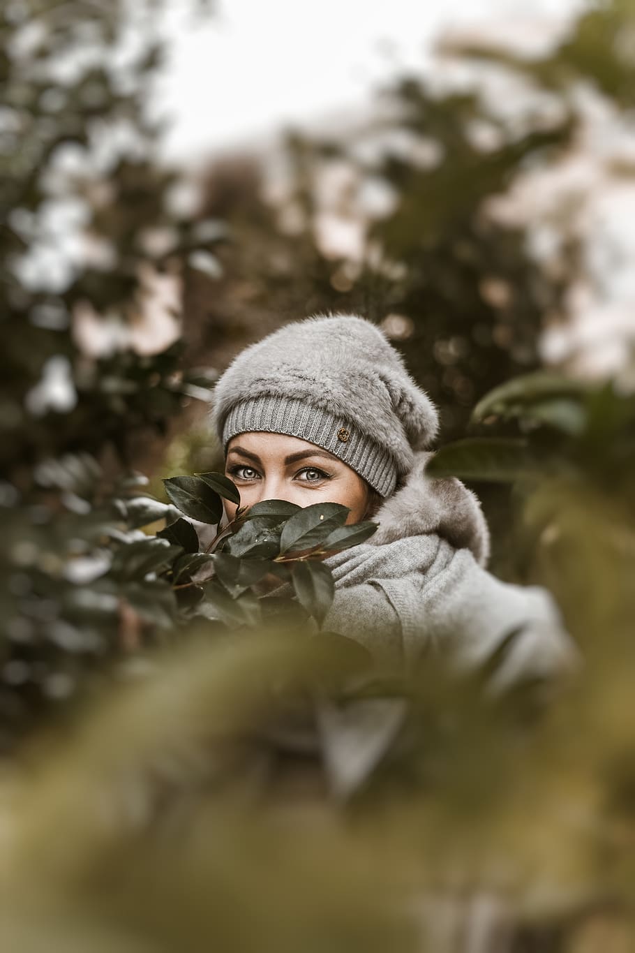 Woman Hiding Behind Plants, fun, leisure, playful, recreation HD wallpaper