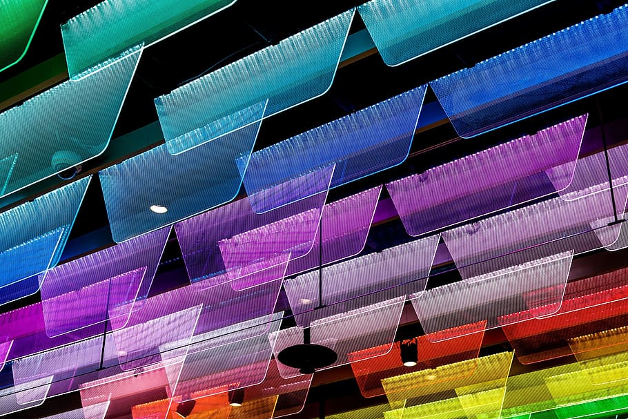 assorted-color ceiling decor lot, colorful, spectrum, rainbow light HD wallpaper