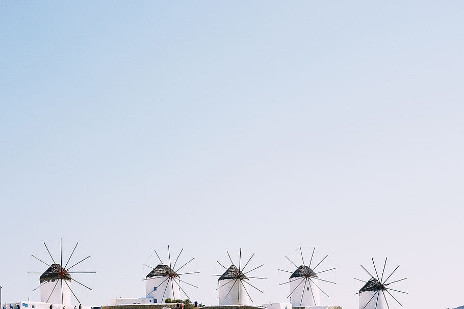 wind mills under blue sky, building, windmill, architecture, landscape HD wallpaper