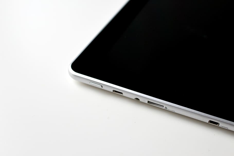 Black Tablet Computer on Surface, black and-white, blank, connection HD wallpaper