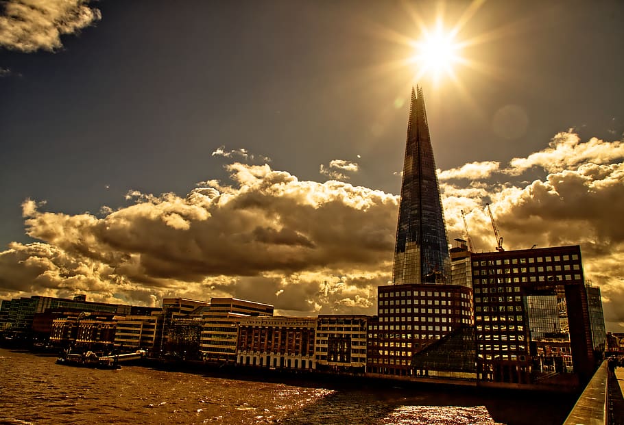 light, flare, sunlight, nature, outdoors, building, office building HD wallpaper