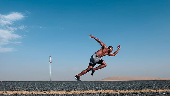 man, running, road, fast, speed, black, concrete, yellow, line HD wallpaper