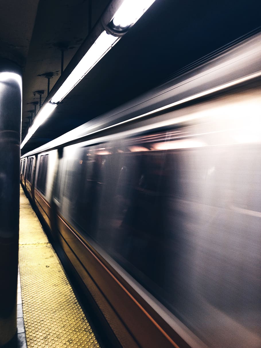 passing gray train, rail transportation, public transportation HD wallpaper