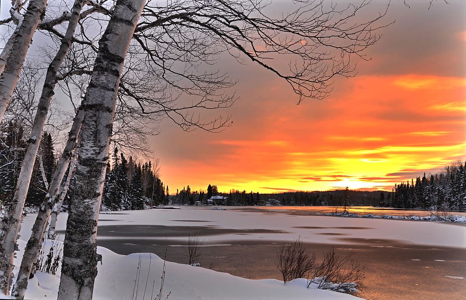 sunset, landscape, nature, cloud, winter, twilight, reflections HD wallpaper