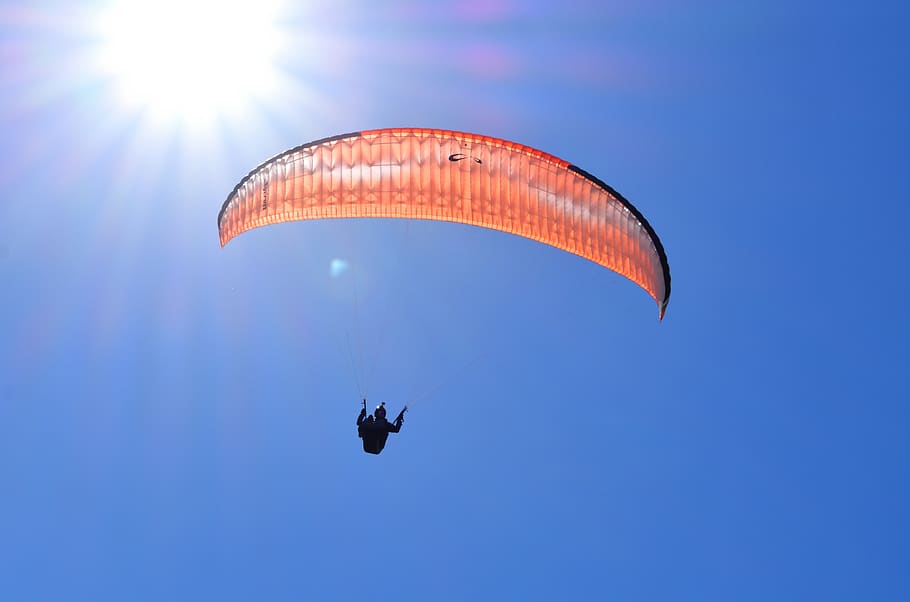 paragliding, sky, flight, flying, extreme sports, blue, mid-air HD wallpaper