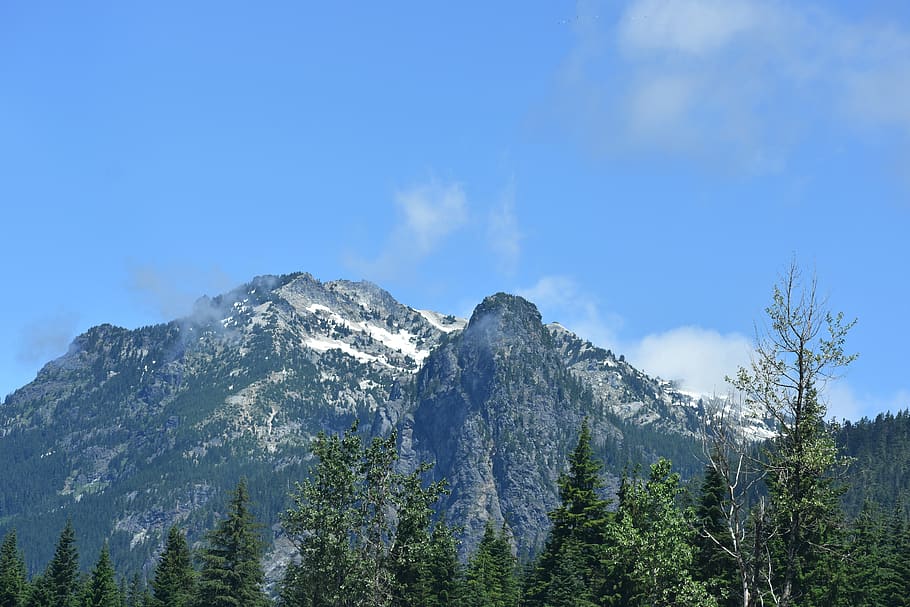 mountains, clouds, evergreen, landscape, nature, outdoors, hills HD wallpaper