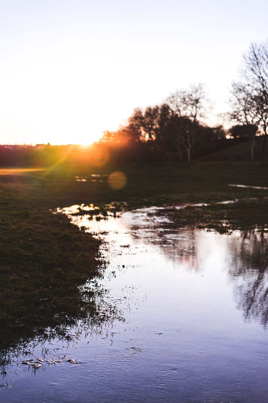 flare, light, outdoors, sunlight, nature, puddle, water, land HD wallpaper