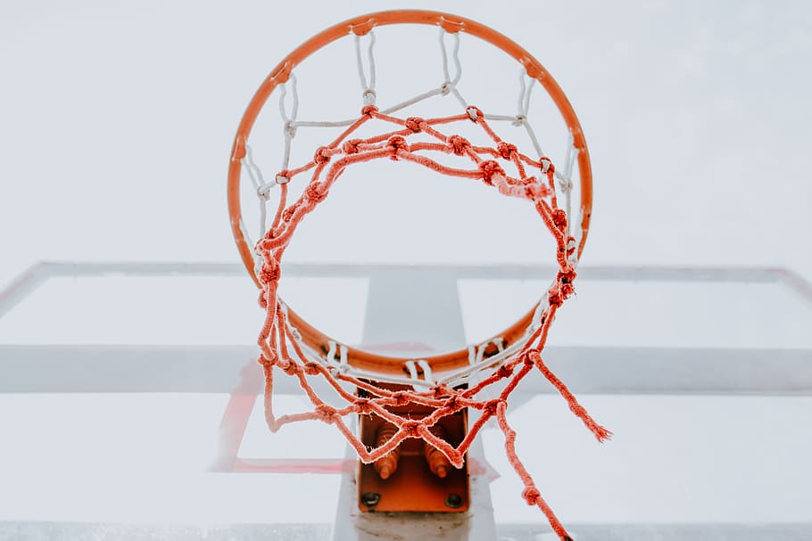 low-angle photography of basketball ring, hoop, bow, glasses