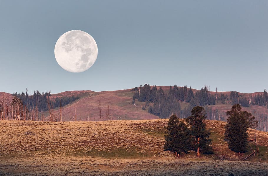 set, moon, nature, landscape, mount, mountain, mountainous HD wallpaper