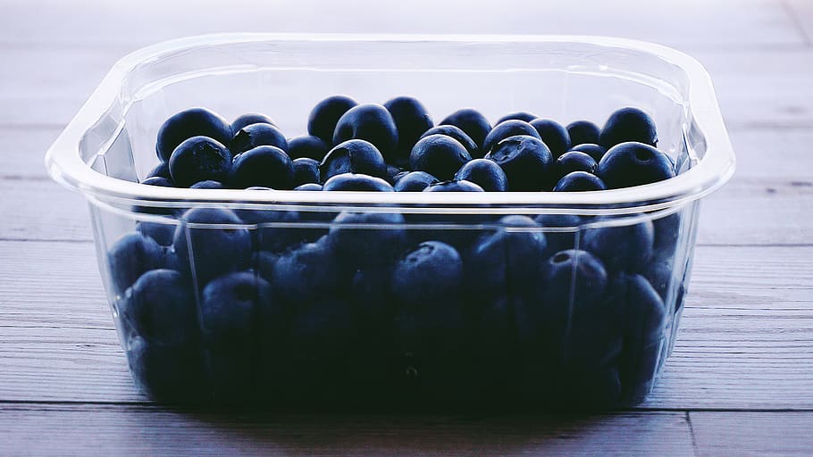 Blueberries in Plastic Container, bright, close-up, colors, delicious HD wallpaper