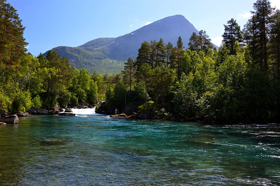 landscape, nature, vacations, river, mountain, waterfall, norway HD wallpaper