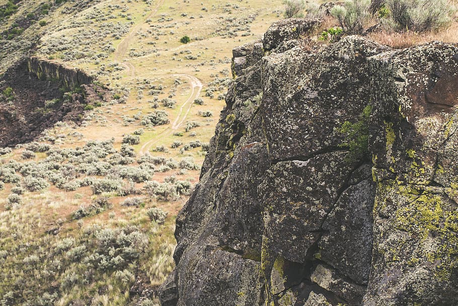 Aerial Photography of Rock Structure, bushes, cliff, daylight HD wallpaper