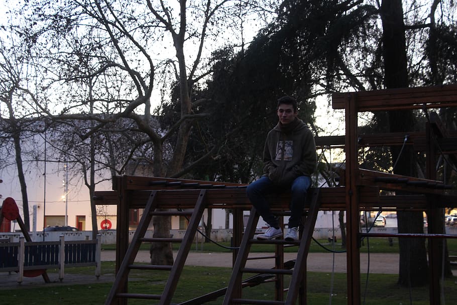 portugal, évora, tree, one person, sitting, full length, real people HD wallpaper