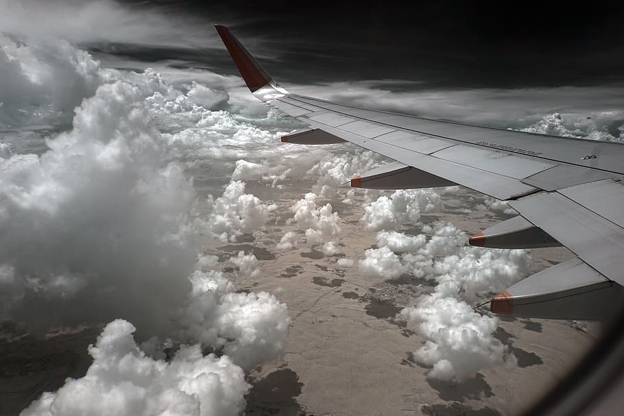 gray airplane, aircraft, vehicle, transportation, nature, outdoors HD wallpaper