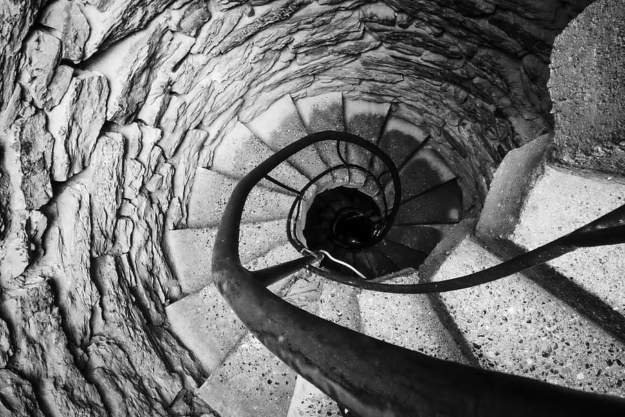 stairway, bw, rock, rocks, tower, architecture, symmetry, blackandwhite, HD wallpaper