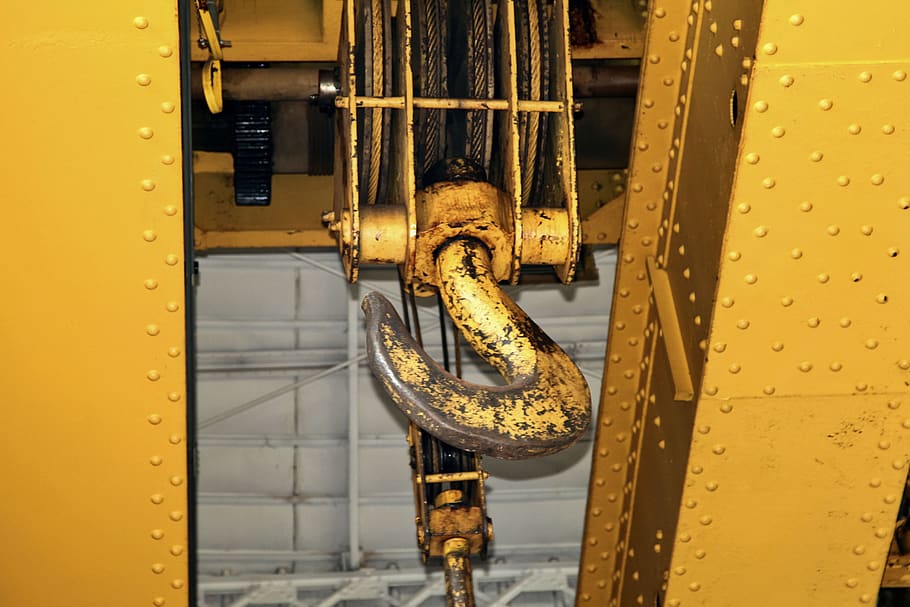 hook, hoist, industrial, no people, metal, yellow, close-up HD wallpaper