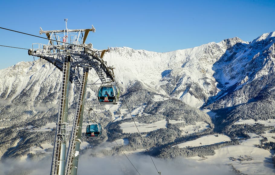 austria, tyrol, scheffau, alpine, gondola, mountain range, snow HD wallpaper
