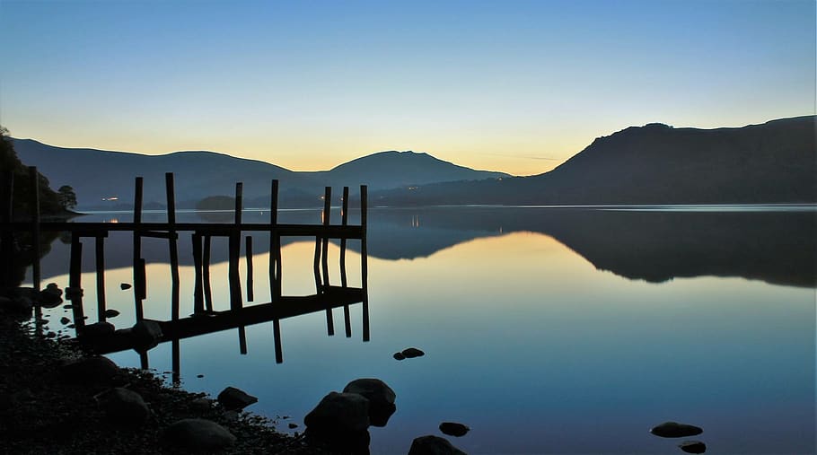 water, sunset, dawn, sky, nature, reflection, mountain, scenics - nature HD wallpaper