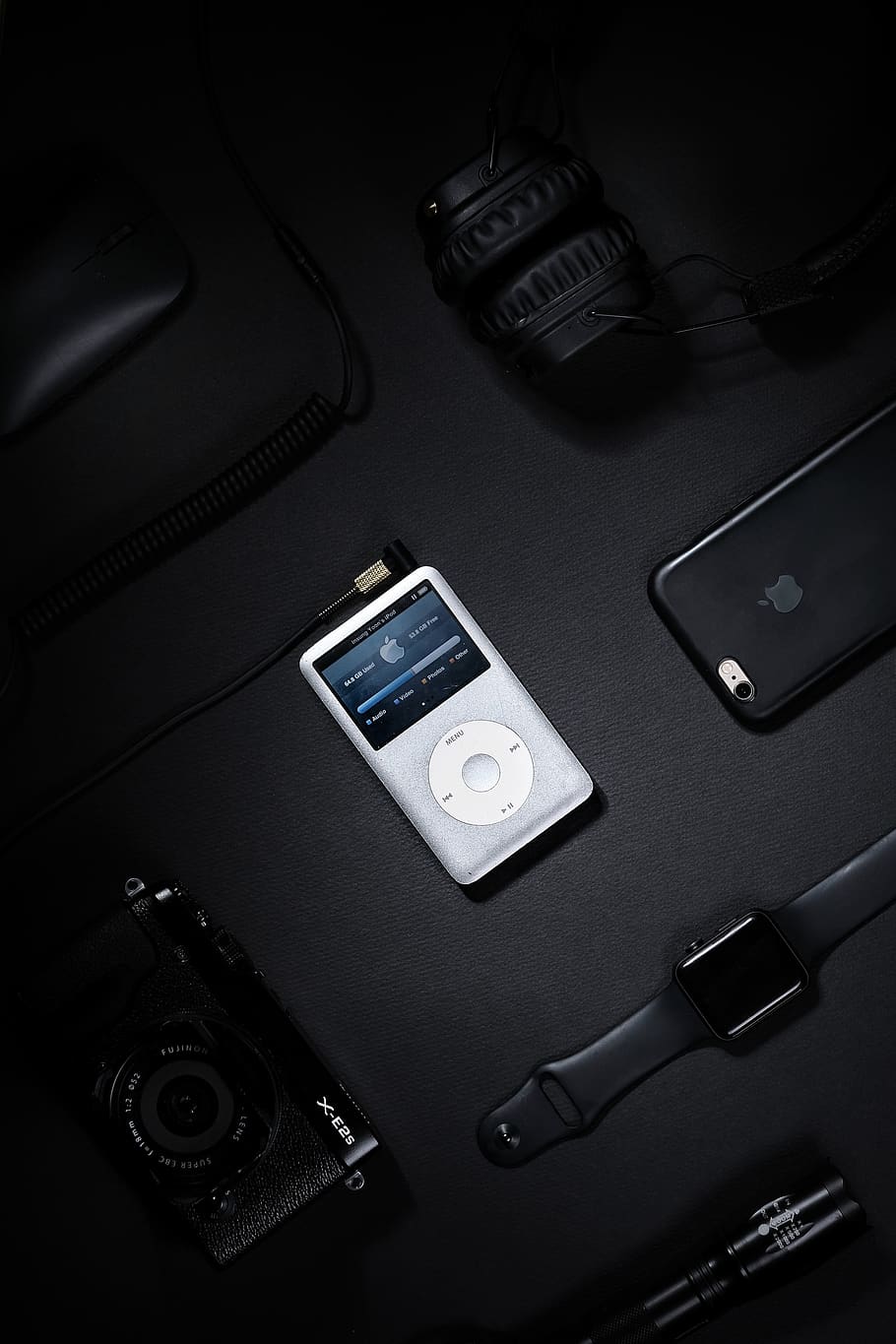 turned-on white iPod Classic, technology, high angle view, black color HD wallpaper