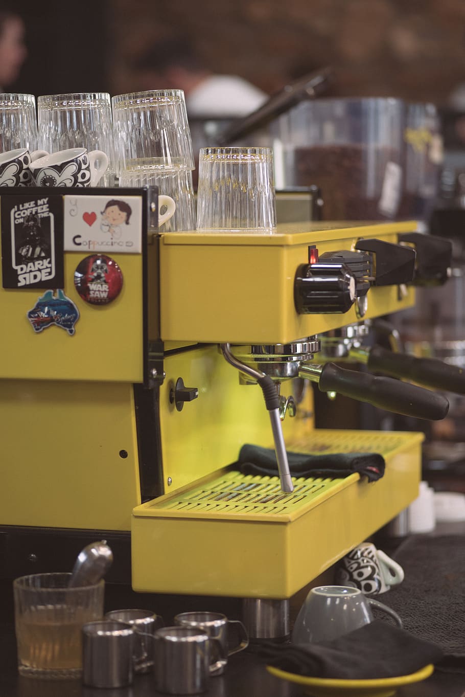 yellow espresso machine, building, lathe, factory, alloy wheel, HD wallpaper