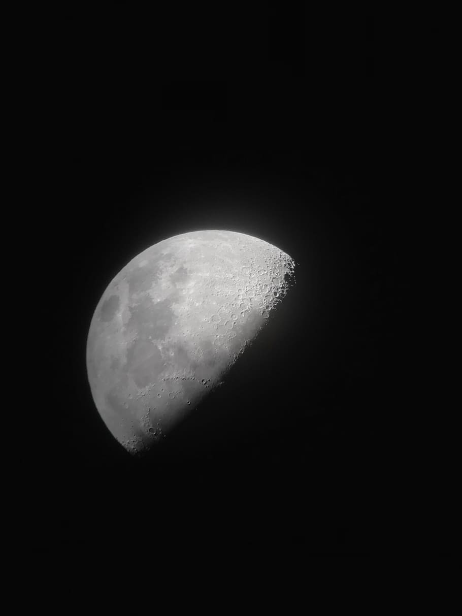 moon, sky, light, dark, black and white, lunar, astrophotography HD wallpaper