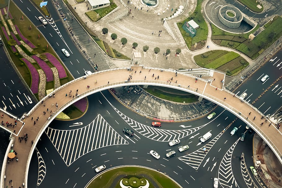 white flyover bridge, built structure, architecture, city, high angle view HD wallpaper