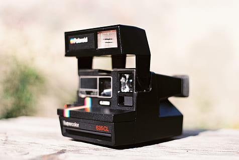 black instant camera, poloroid, supercolor, 635cl, analog, closeup HD wallpaper