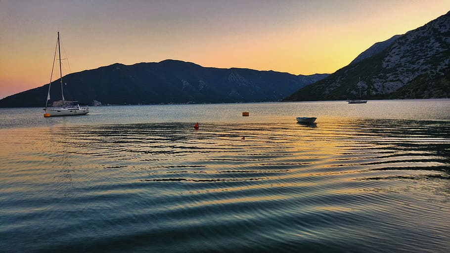 sea, adriatic, mountains, nautical vessel, water, transportation HD wallpaper