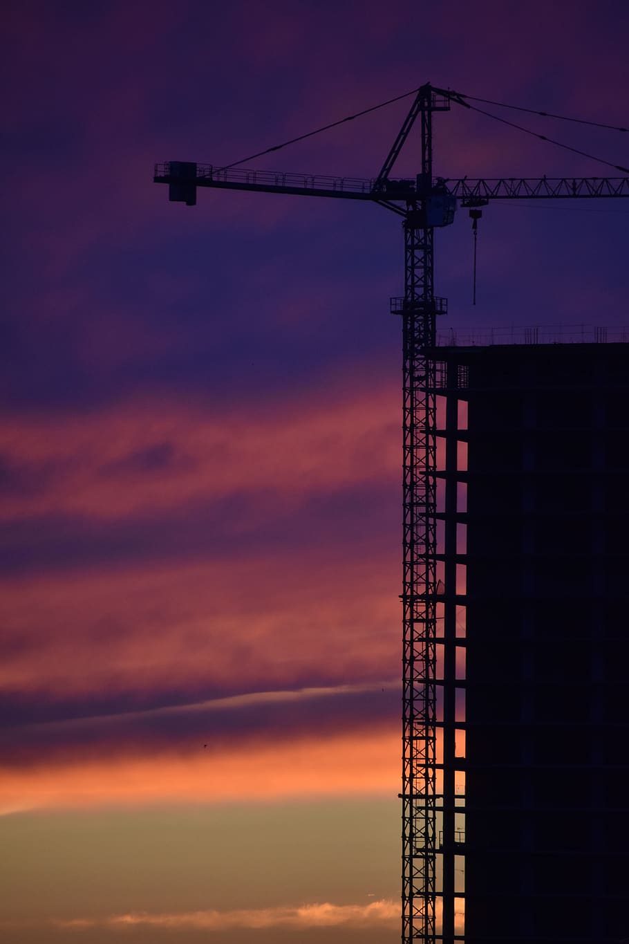 construction, crane, sunset, sky, bright, paint, city, technique HD wallpaper