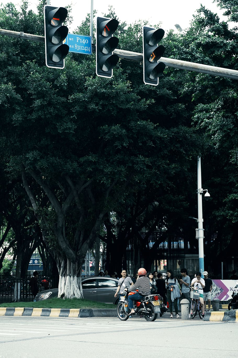 road with traffic lights, human, person, vehicle, motorcycle HD wallpaper
