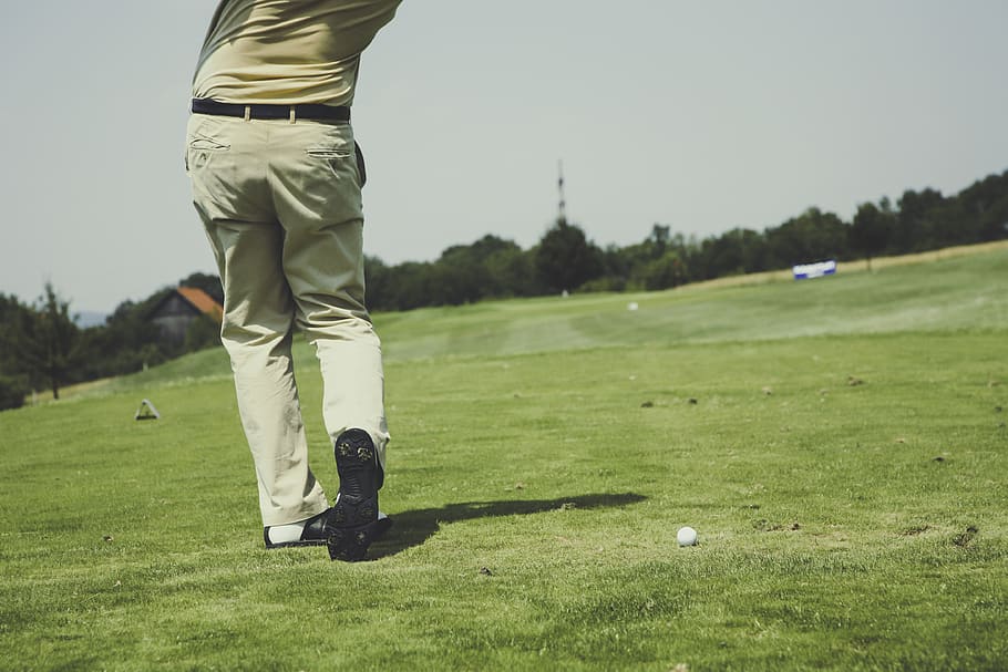 man playing golf, grass, sport, golf course, leisure activity HD wallpaper
